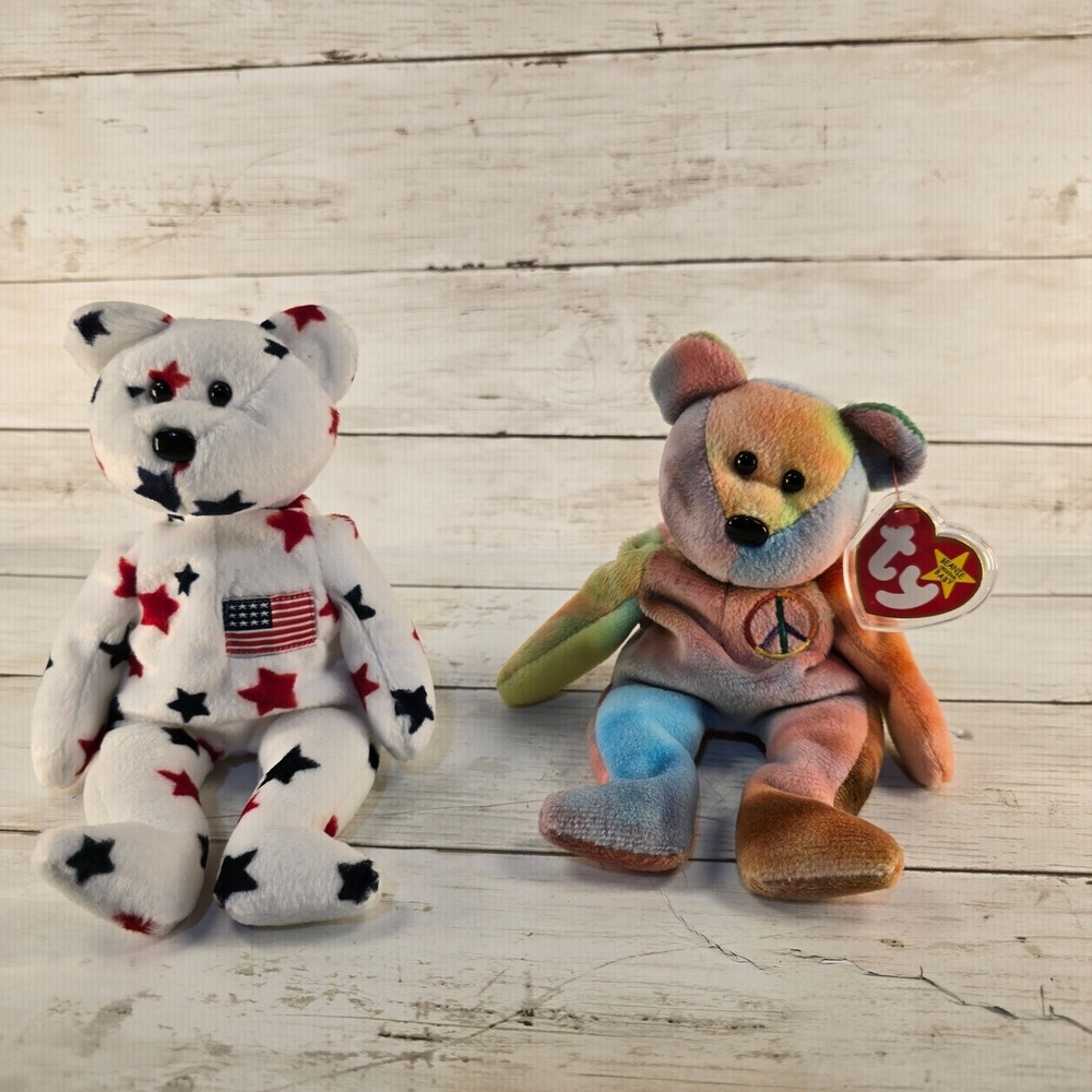 Vintage Ty Beanie Babies Glory and Peace Bear Set 1996 1998 Plush Toys